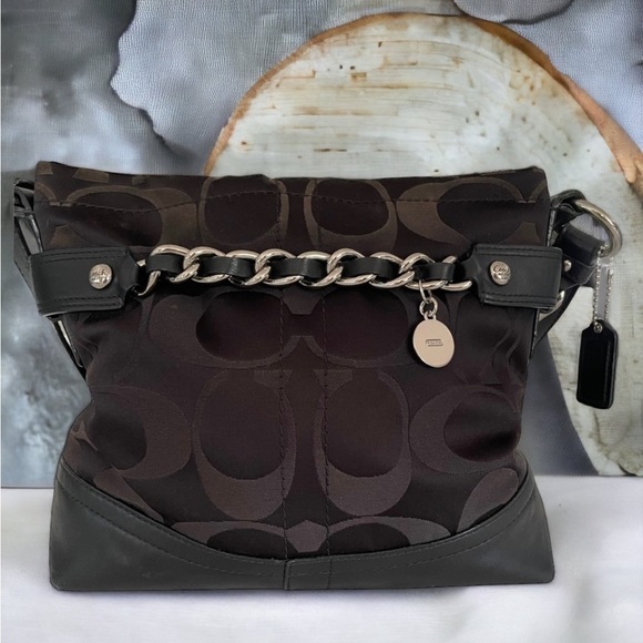 Coach Handbags - COACH Black Signature Chain Hobo Crossbody